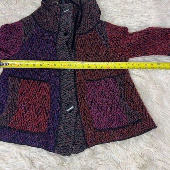 Curio Vintage 90s knit Cardigan Sweater Patchwork Button Down Cowl Neck Medium P - Picture 3 of 11